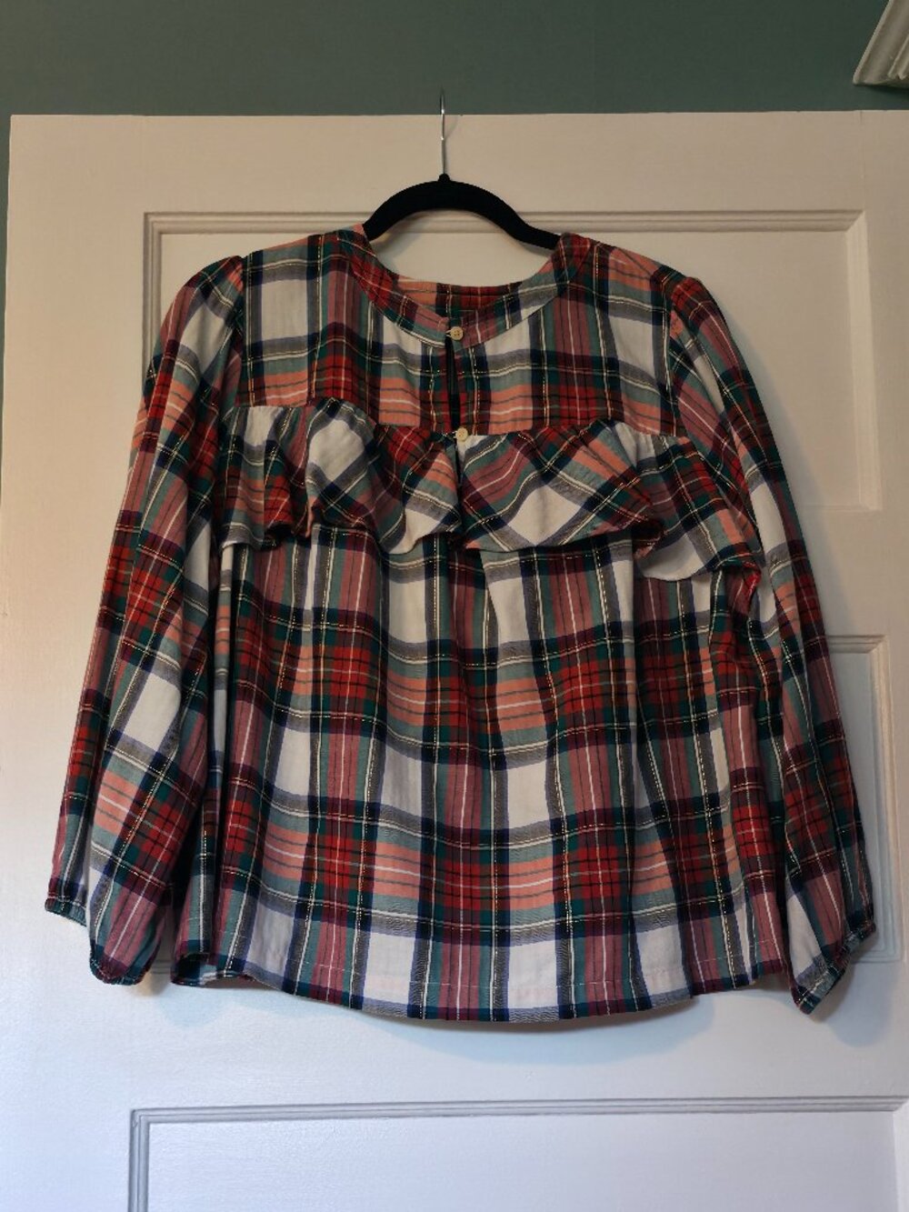 Perfect for the Holidays - J Crew Ruffle Top in Snowy Stewart Tartan